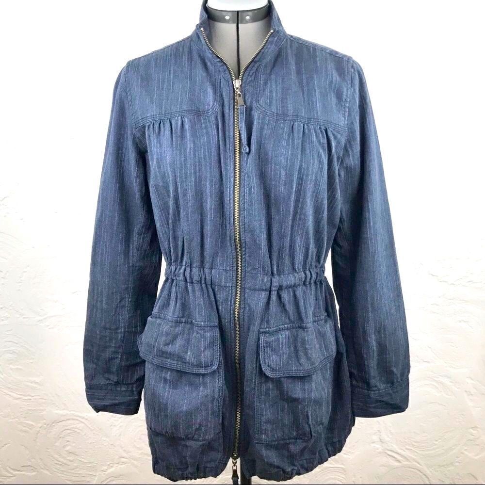 ISDA and Co. Blue cotton denim drawstring zip up casual utility jacket